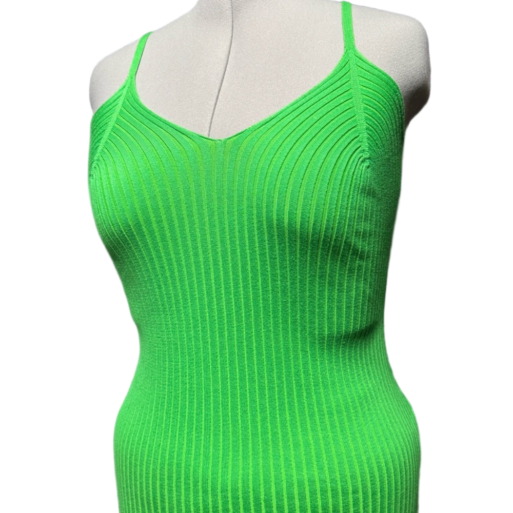 Almost Famous Ribbed Green Bodycon Dress | Bright Stretchy Midi Cami Y2K Style
